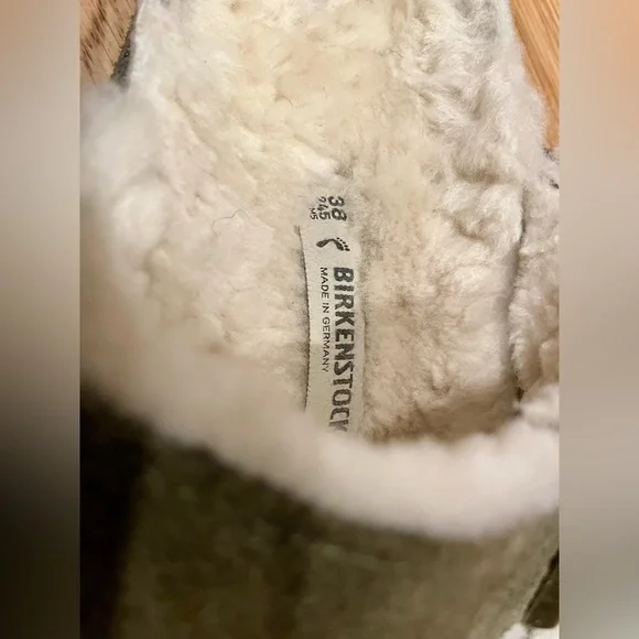 Birkenstock Arizona shearling suede leather sandal sz US 7-7.5 38 unisex olive - Picture 9 of 9